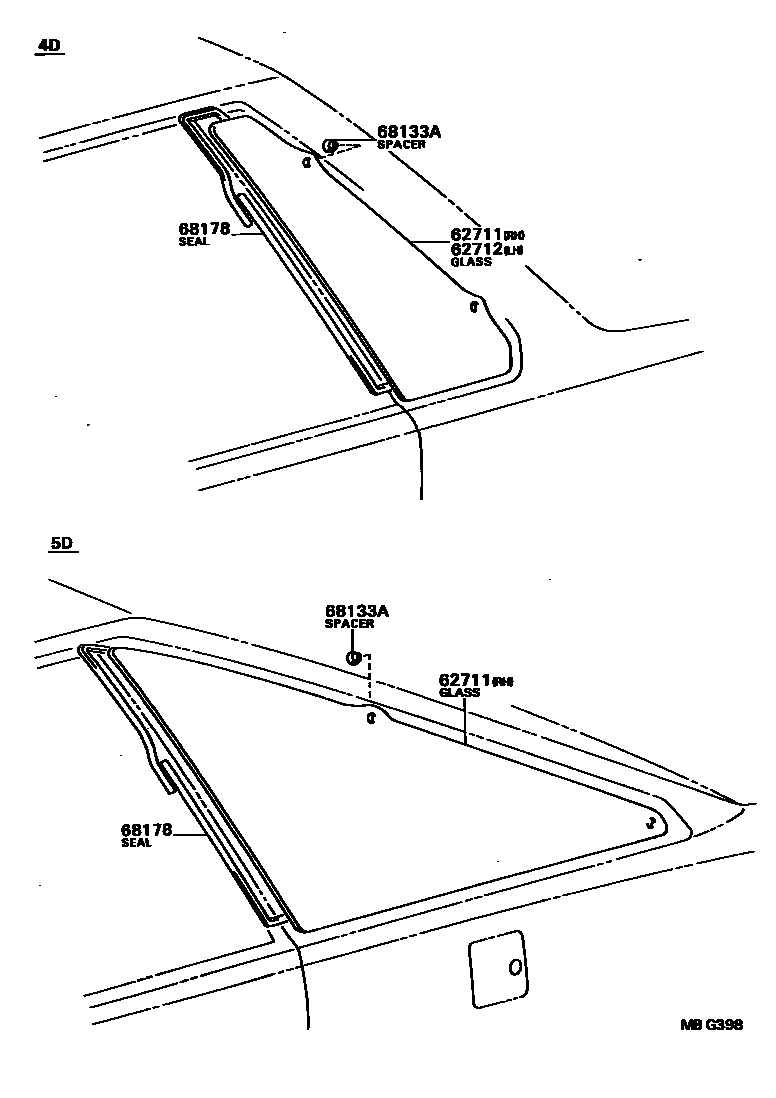Toyota CAMRY 角窗 EPC diagram — MBG398