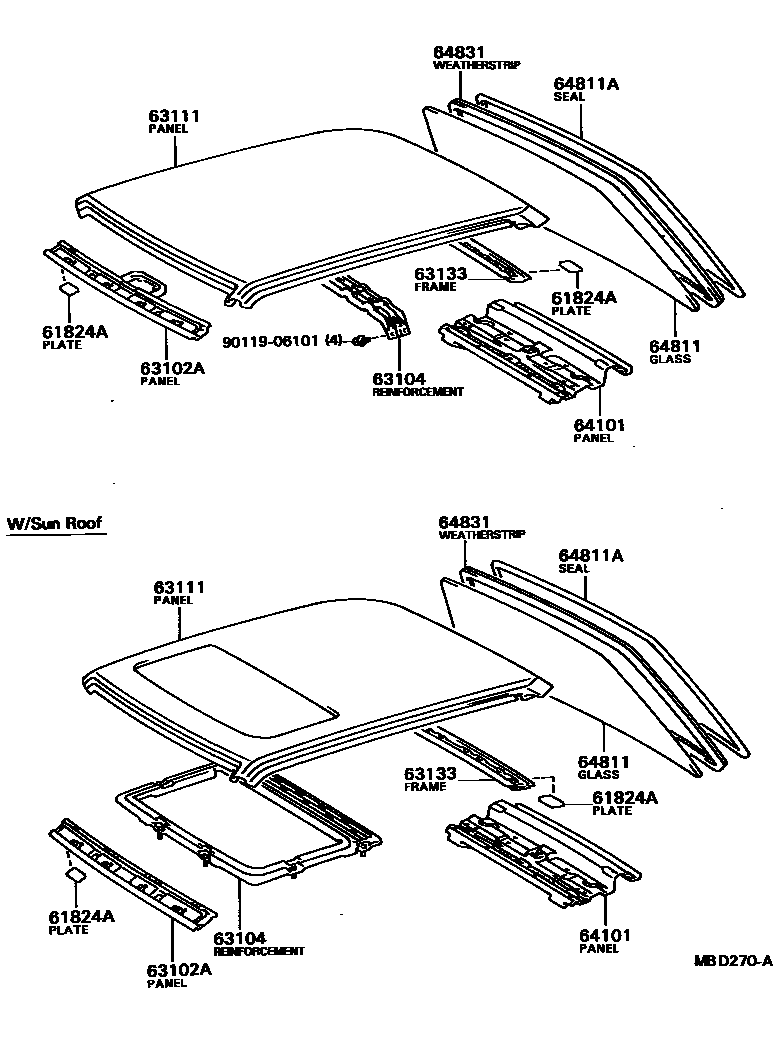Toyota CAMRY 天窗板和背窗玻璃 EPC diagram — MBD270A