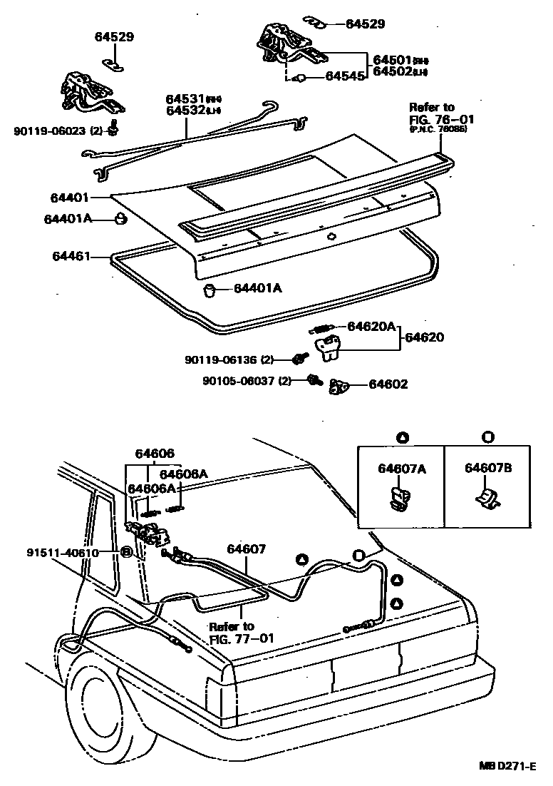 Toyota CAMRY 行李箱门和行李箱锁 EPC diagram — MBD271E