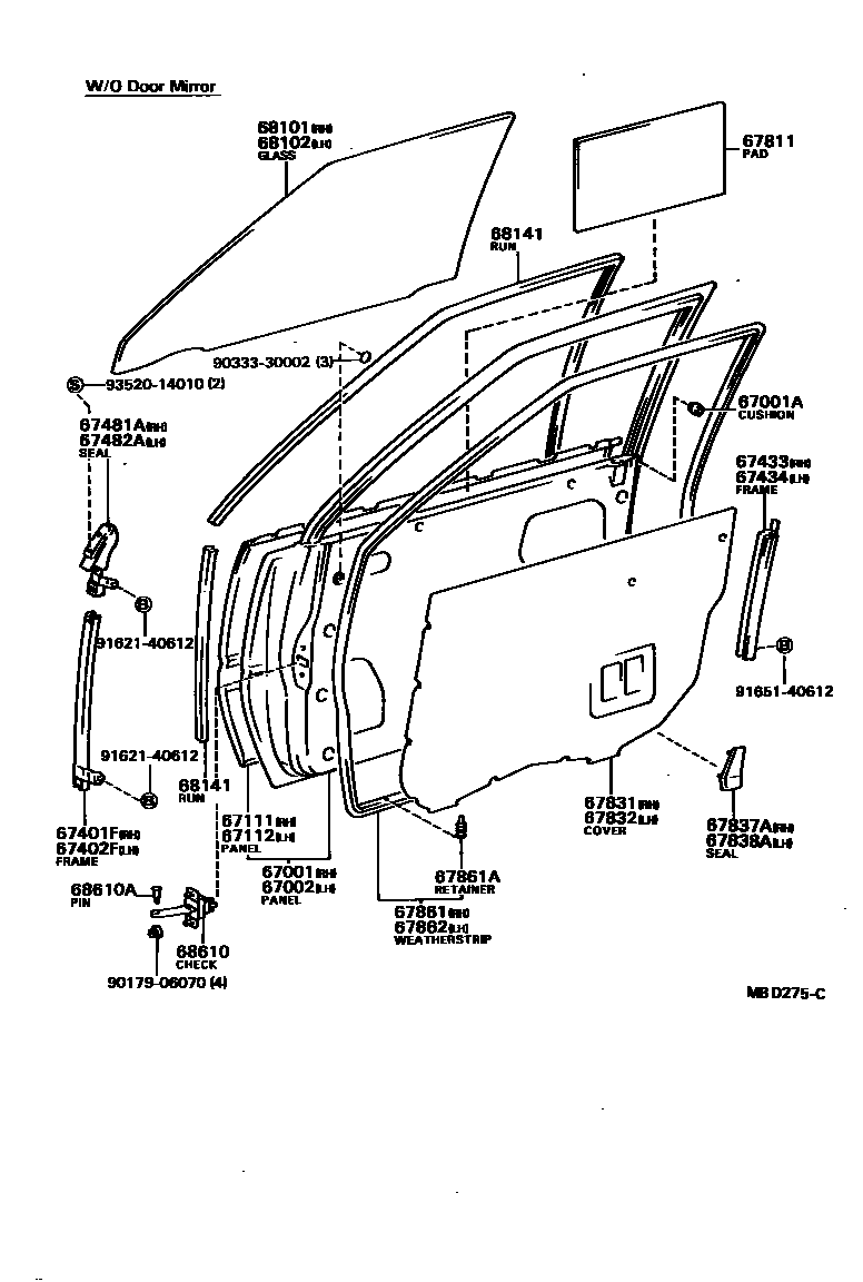 Toyota CAMRY 前门板和前门玻璃 EPC diagram — MBD275C