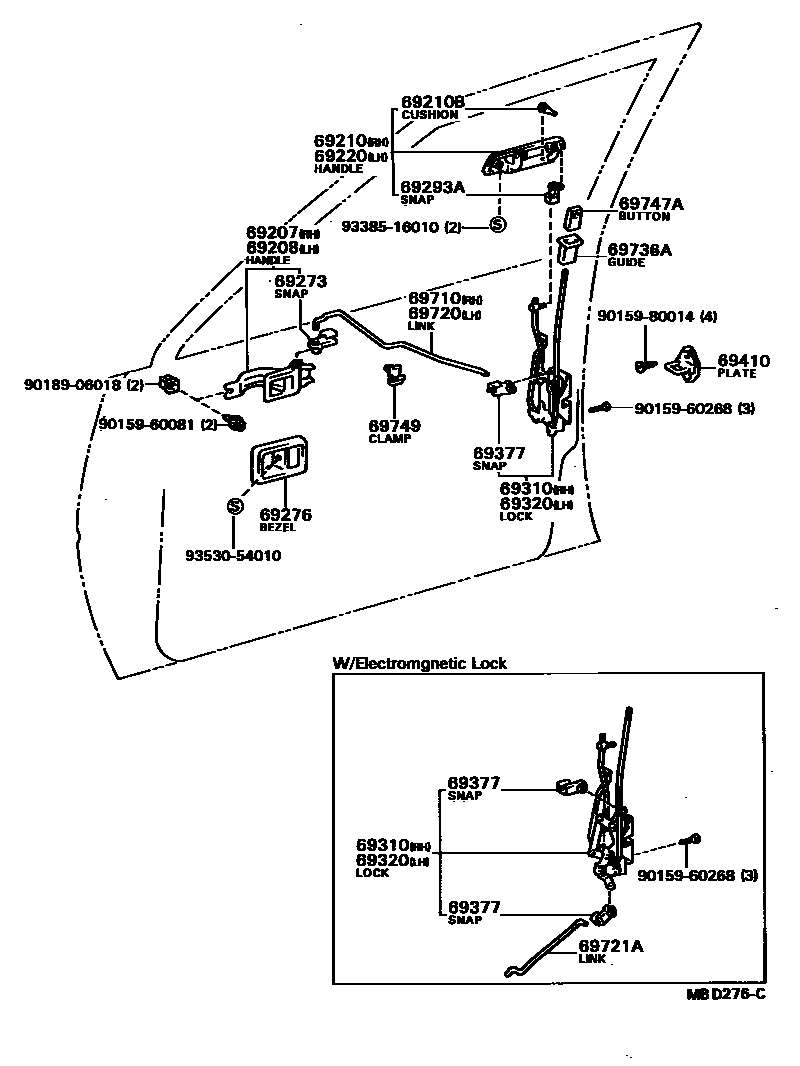 Toyota CAMRY 前门锁和车门把手 EPC diagram — MBD276C