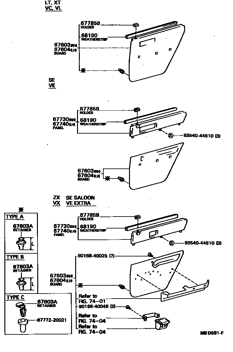Toyota CAMRY 后门板和后门玻璃 EPC diagram — MBD591F