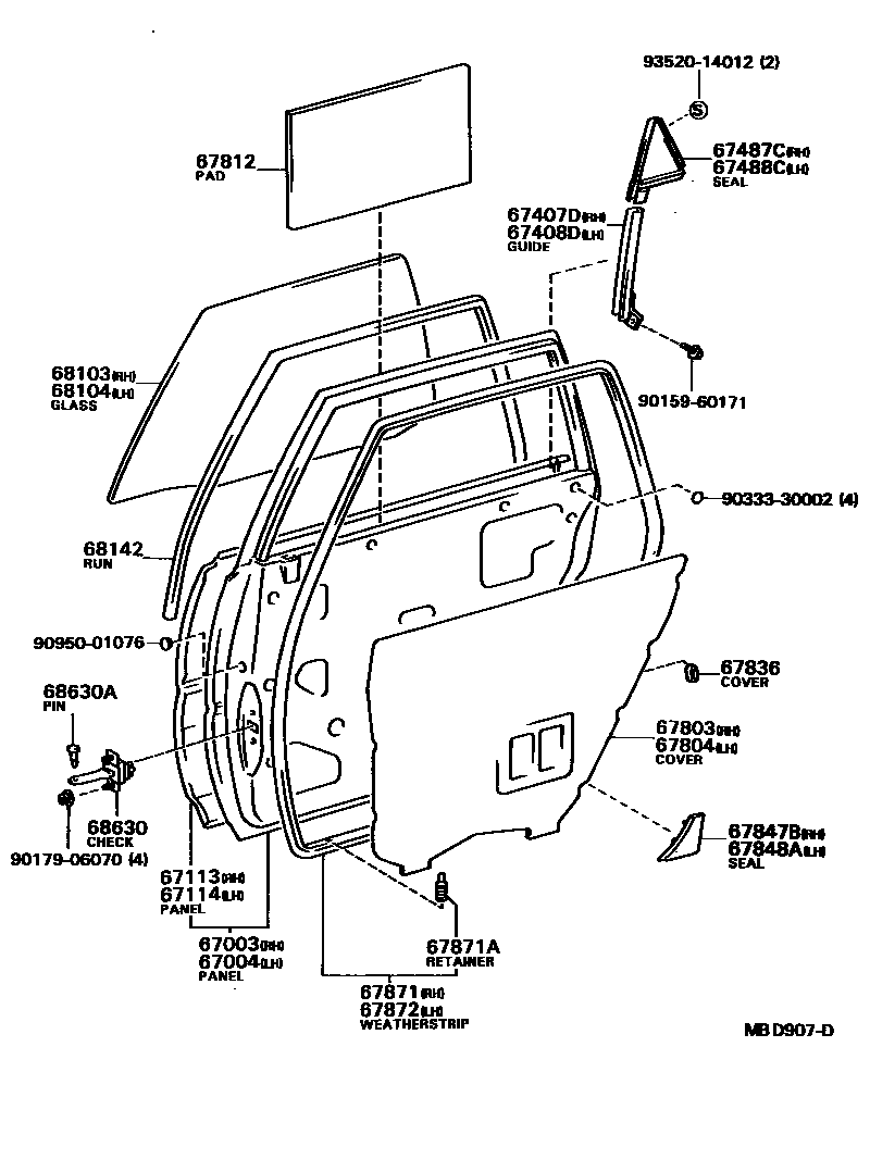 Toyota CAMRY 后门板和后门玻璃 EPC diagram — MBD907D