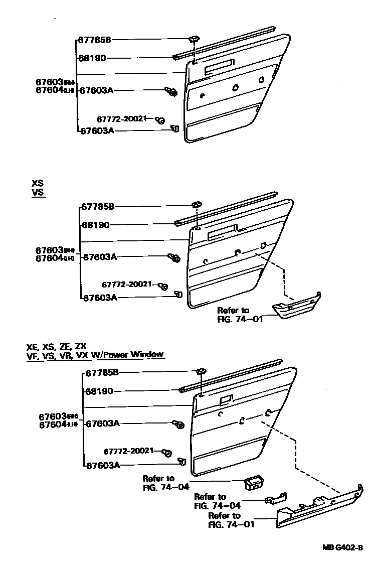 Toyota CAMRY 后门板和后门玻璃 EPC diagram — MBG402B