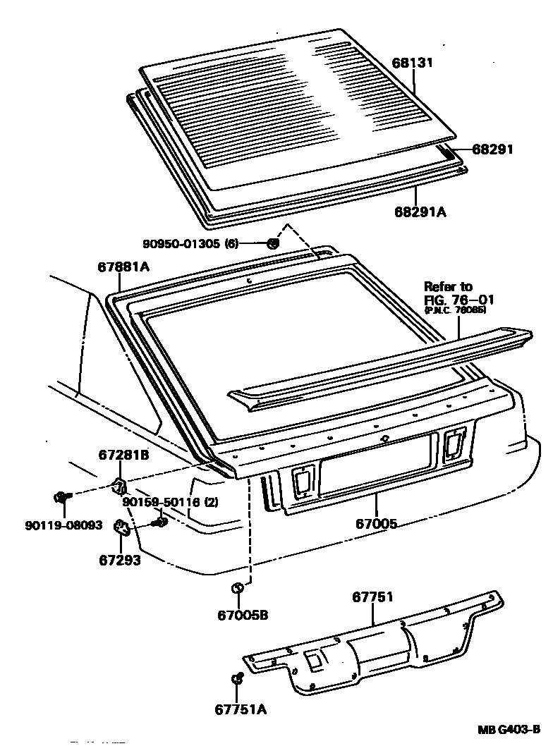 Toyota CAMRY 背门板和背门玻璃 EPC diagram — MBG403B