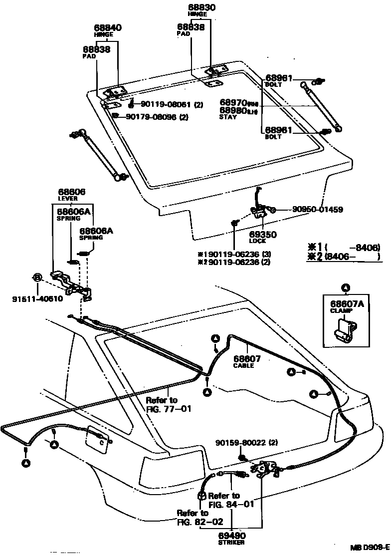 Toyota CAMRY 背门锁和背门把手 EPC diagram — MBD909E