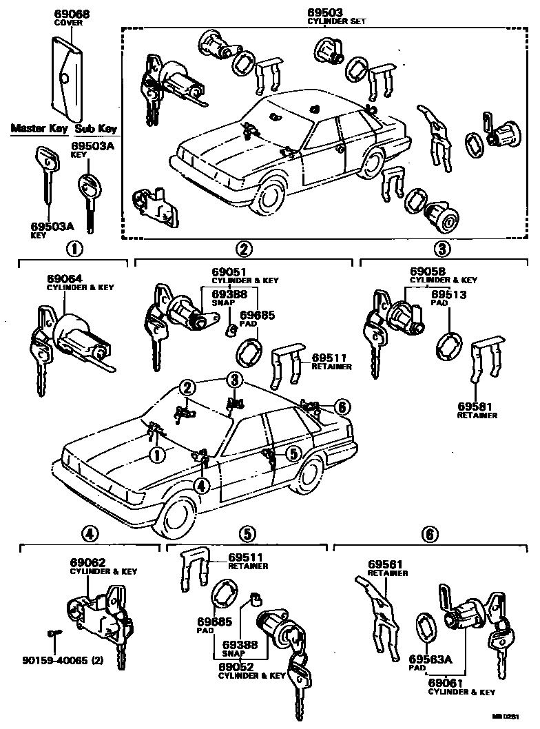 Toyota CAMRY 锁芯组件 EPC diagram — MBD281