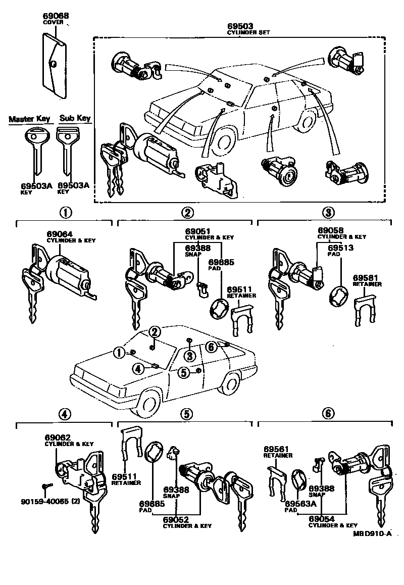 Toyota CAMRY 锁芯组件 EPC diagram — MBD910A