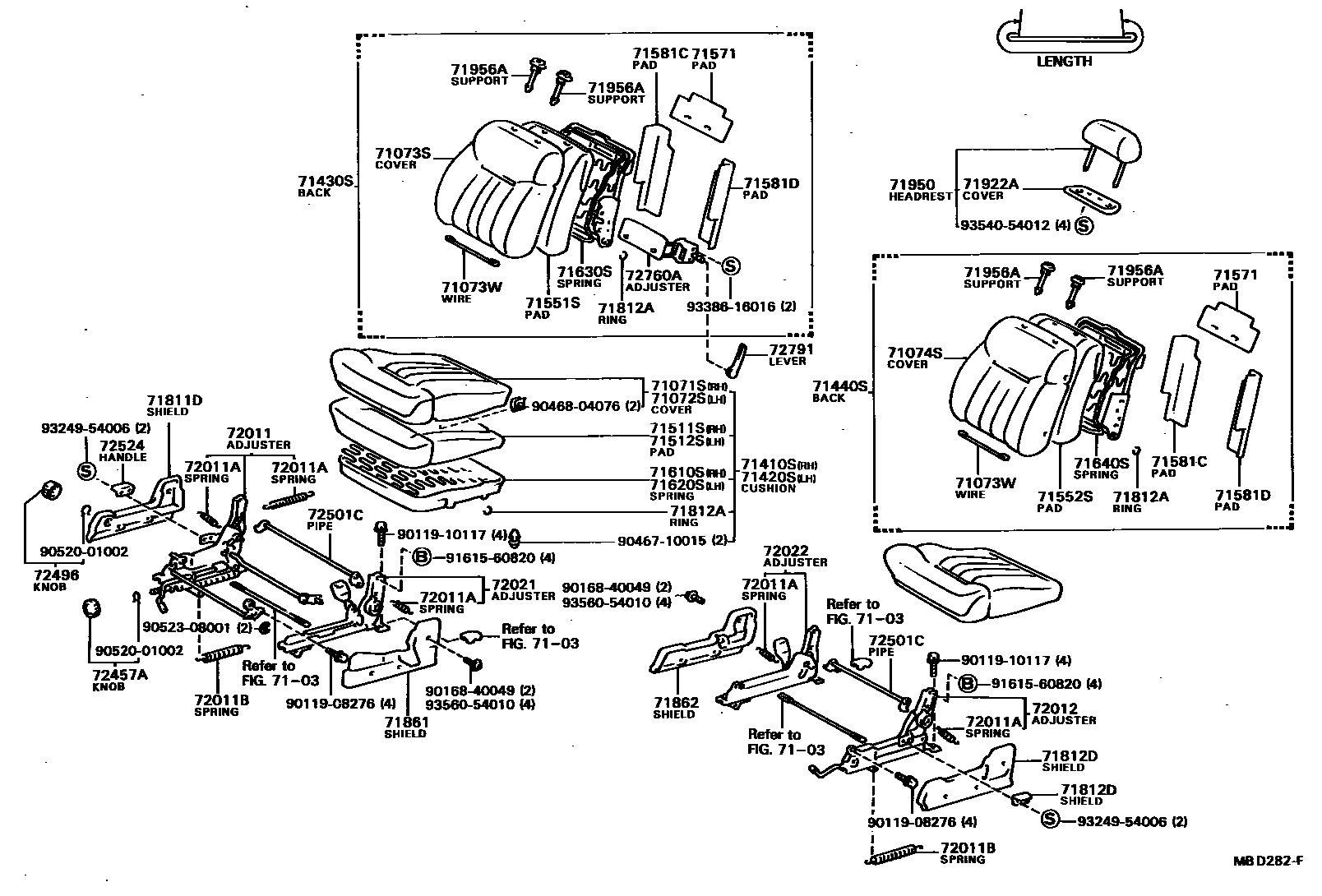 Toyota CAMRY 前排座椅和座椅滑轨 EPC diagram — MBD282F