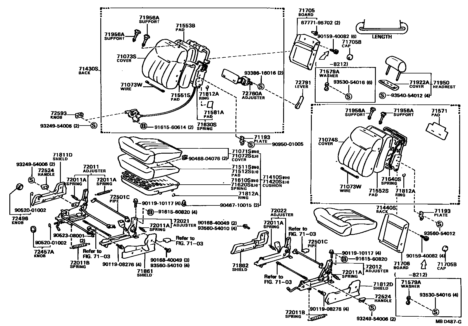 Toyota CAMRY 前排座椅和座椅滑轨 EPC diagram — MBD487G