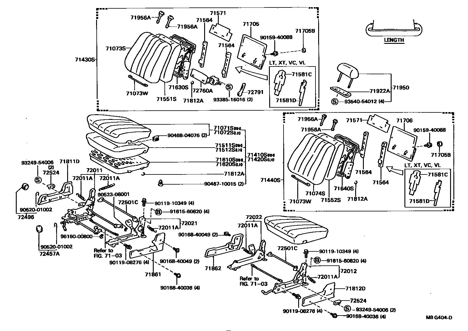 Toyota CAMRY 前排座椅和座椅滑轨 EPC diagram — MBG404D