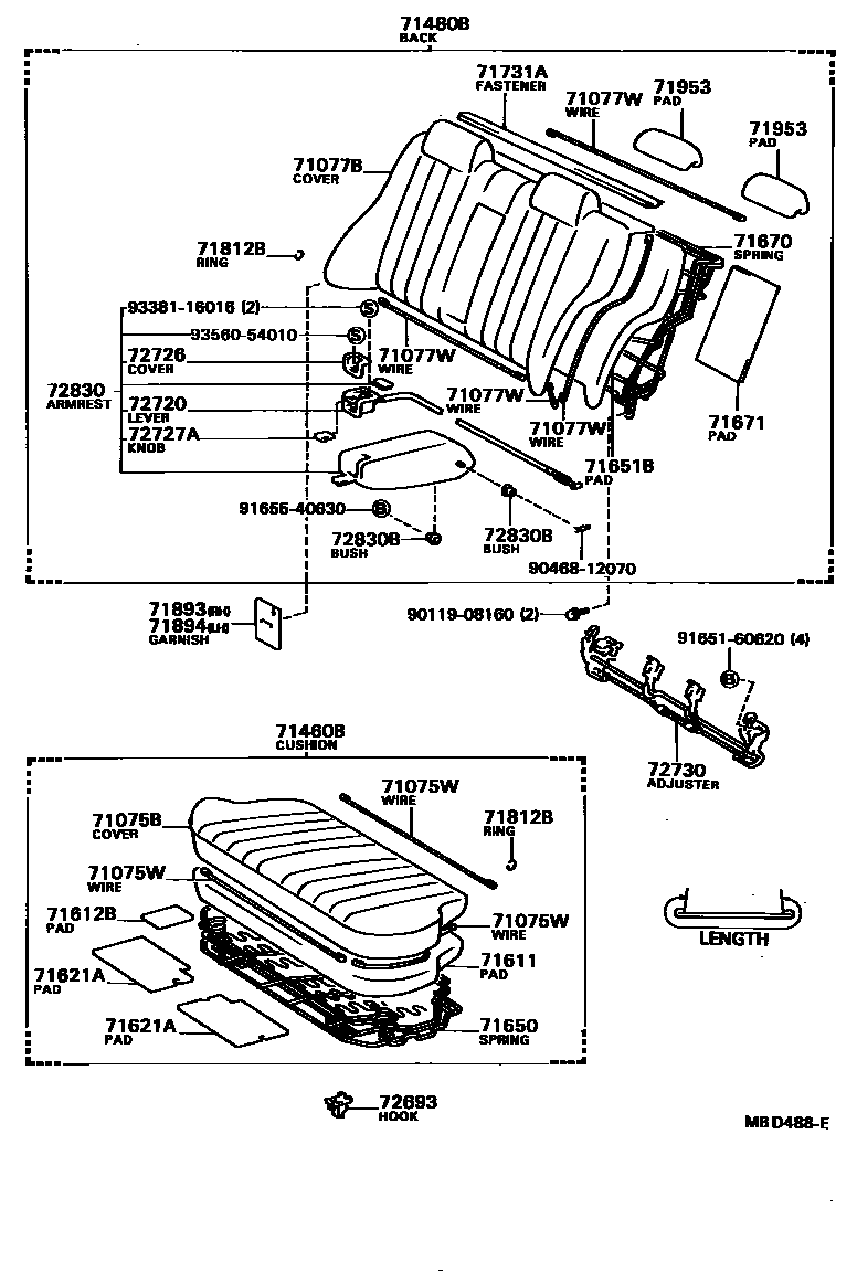 Toyota CAMRY 后排座椅和座椅滑轨 EPC diagram — MBD488E