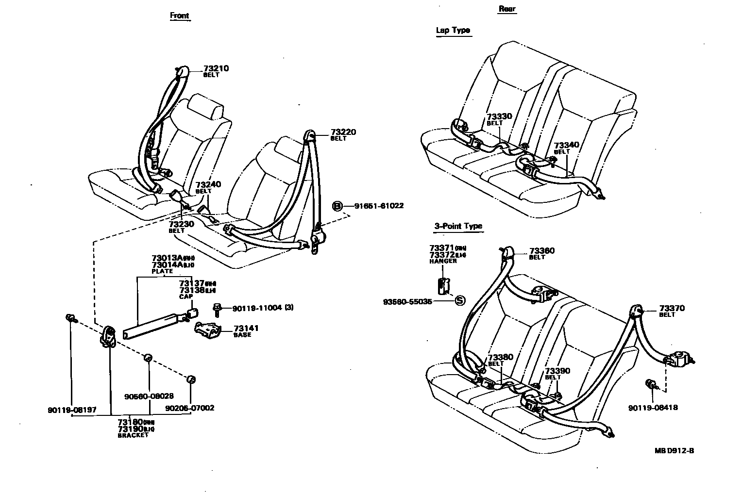 Toyota CAMRY 安全带和儿童保护座椅 EPC diagram — MBD912B