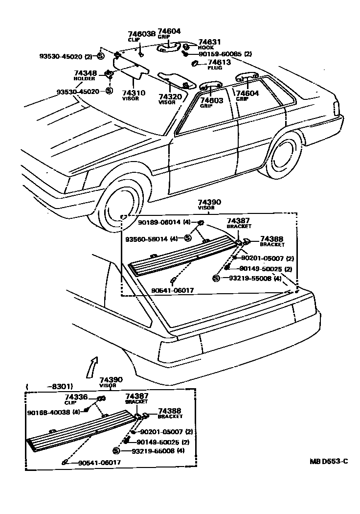 Toyota CAMRY 扶手和遮阳板 EPC diagram — MBD553C