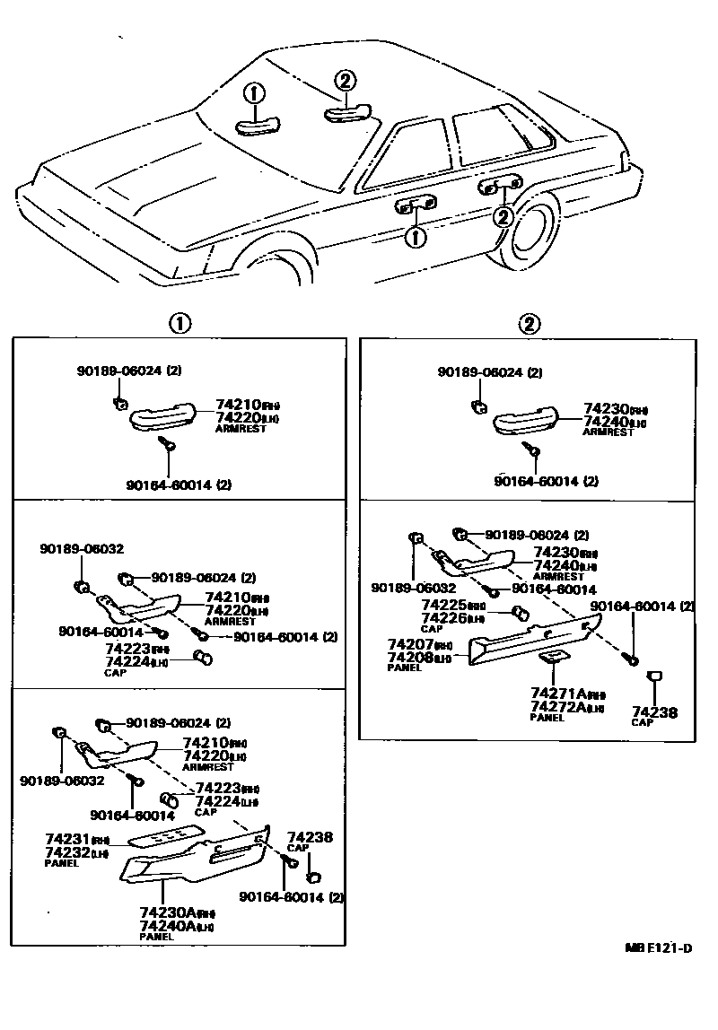 Toyota CAMRY 扶手和遮阳板 EPC diagram — MBE121D