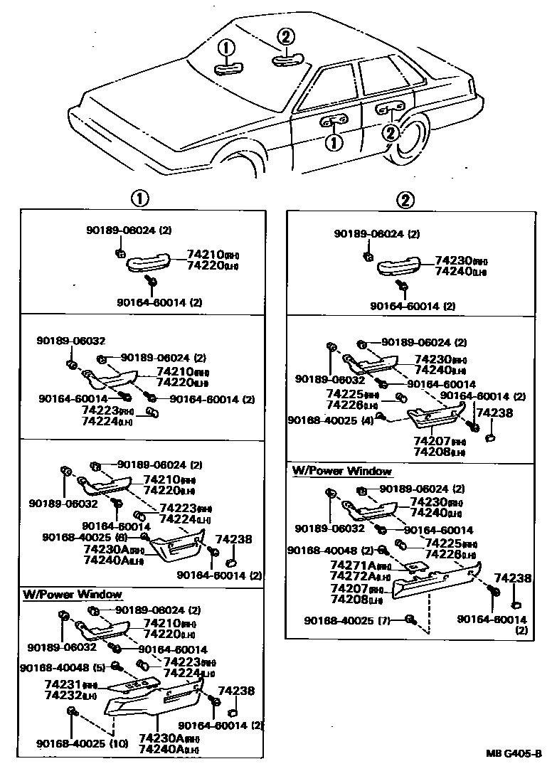 Toyota CAMRY 扶手和遮阳板 EPC diagram — MBG405B
