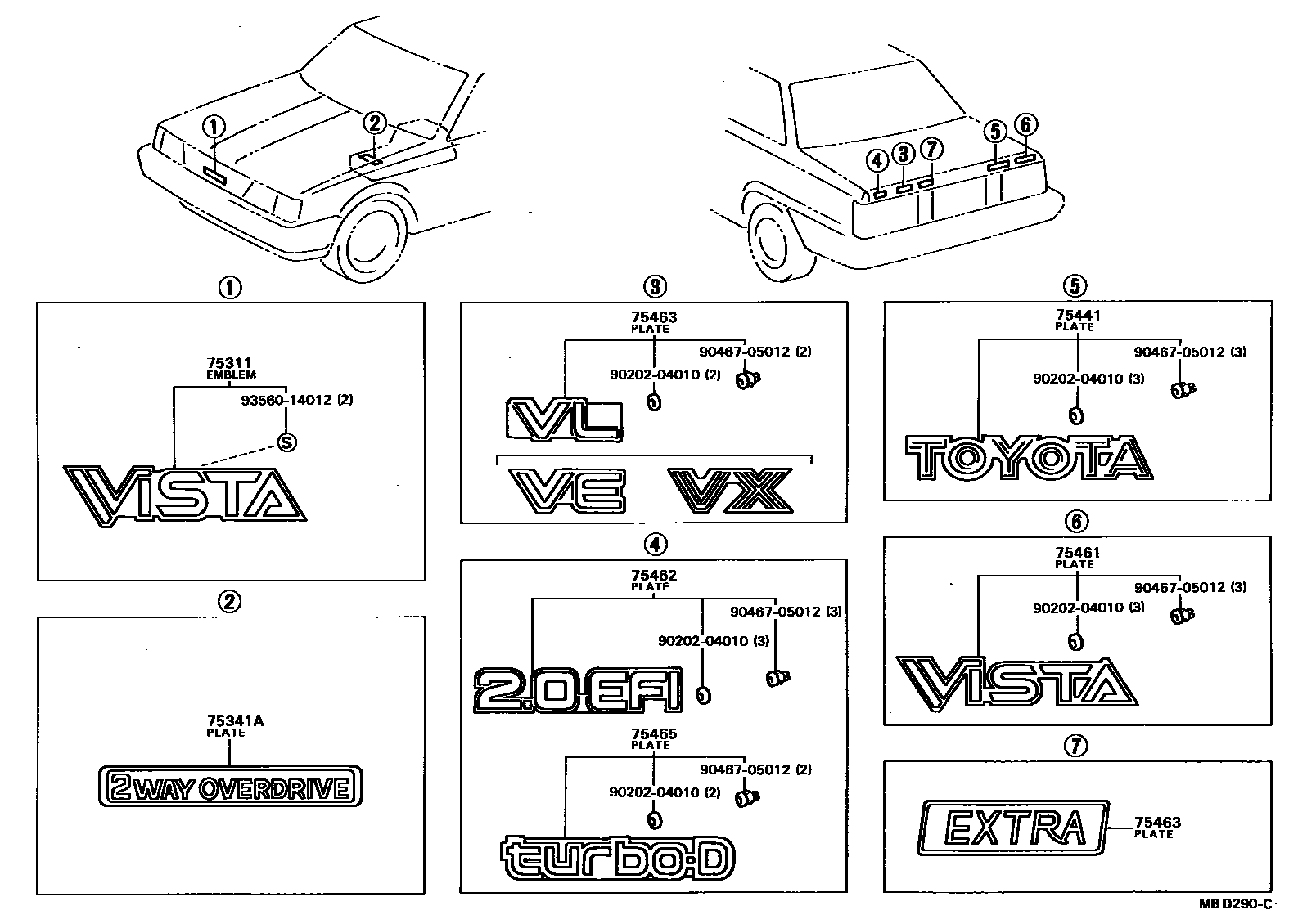 Toyota CAMRY 丰田徽标和铭牌(车外和车内) EPC diagram — MBD290C