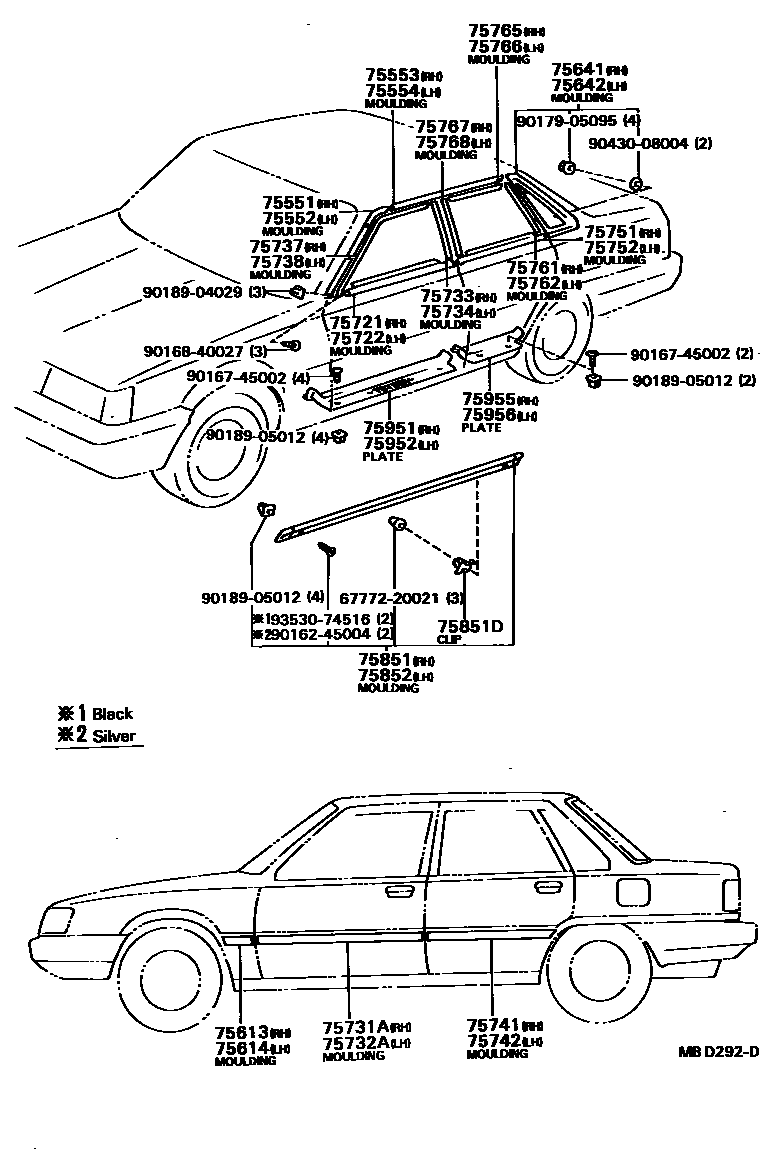 Toyota CAMRY 侧防护条 EPC diagram — MBD292D