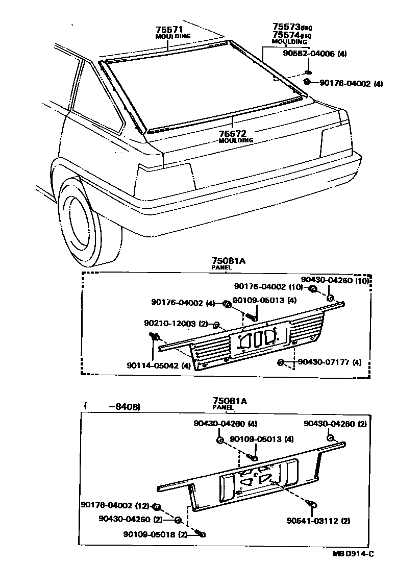 Toyota CAMRY 后防护条 EPC diagram — MBD914C