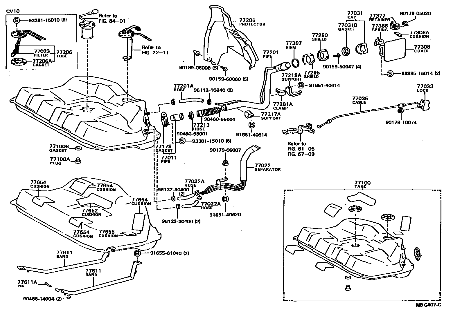 Toyota CAMRY 燃油箱和燃油管 EPC diagram — MBG407C