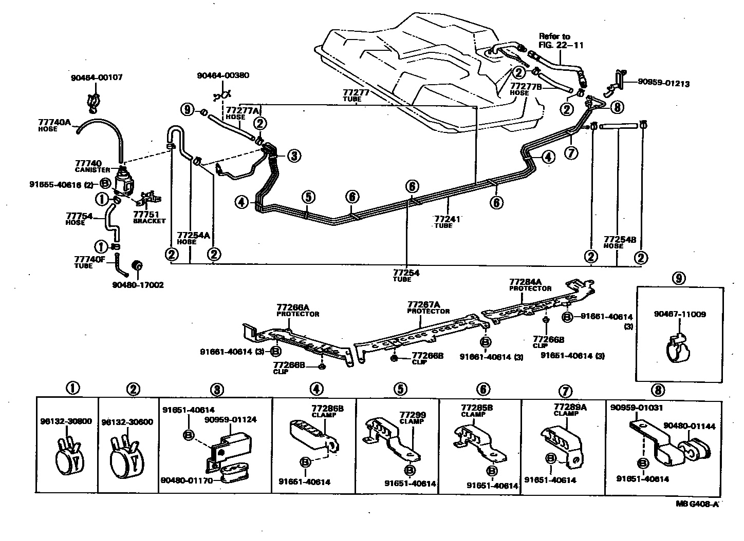 Toyota CAMRY 燃油箱和燃油管 EPC diagram — MBG408A