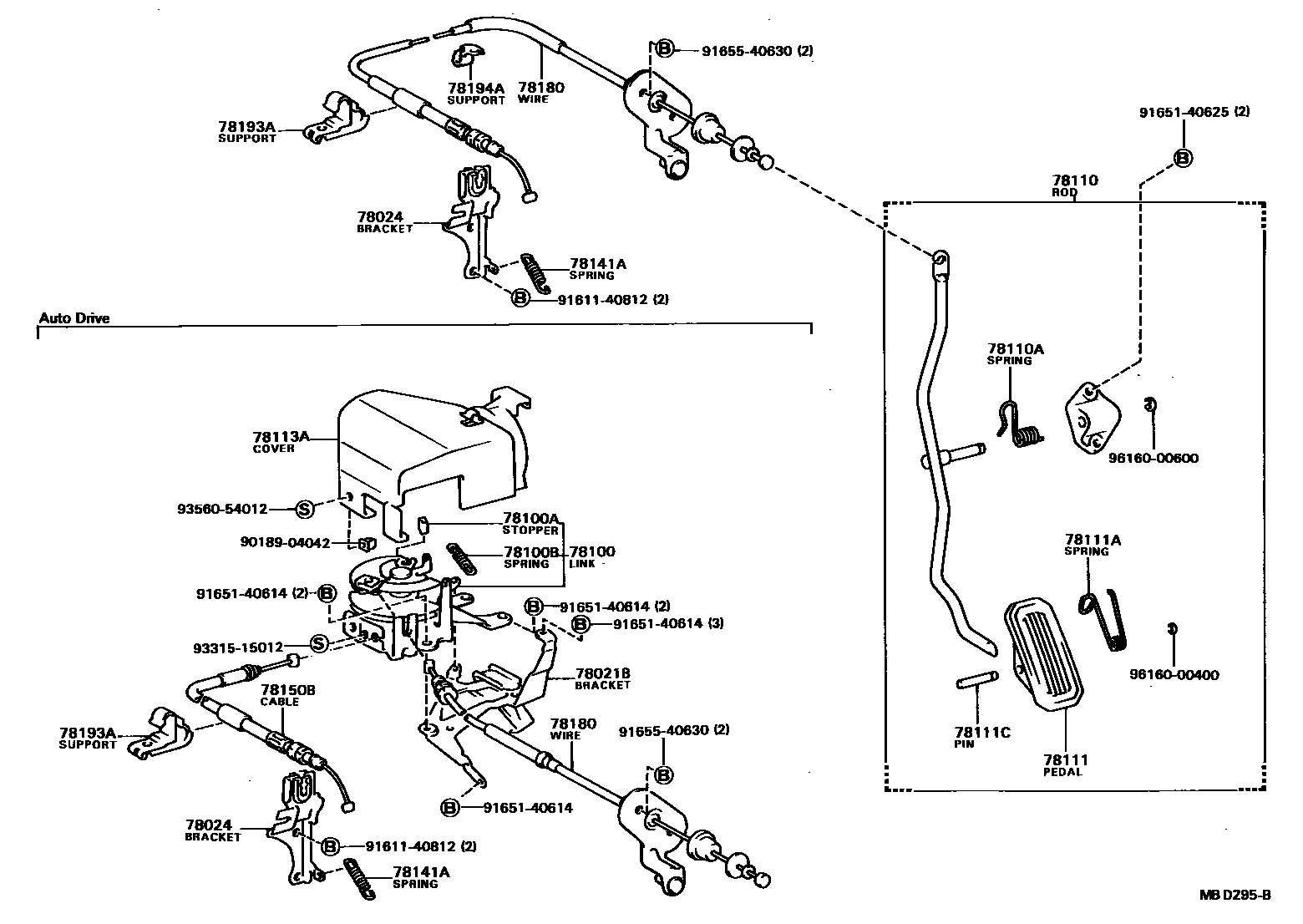 Toyota CAMRY accelerator pedal connecting rod EPC diagram — MBD295B