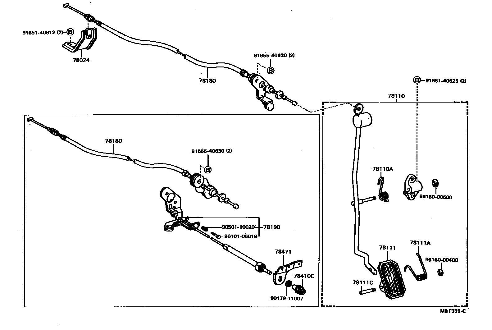 Toyota CAMRY accelerator pedal connecting rod EPC diagram — MBF339C
