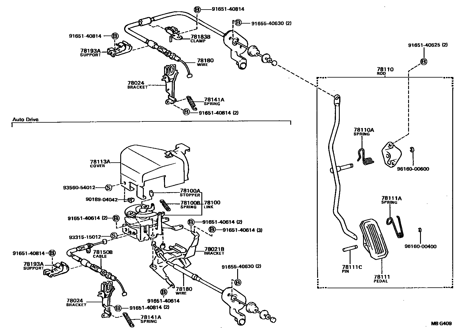 Toyota CAMRY accelerator pedal connecting rod EPC diagram — MBG409