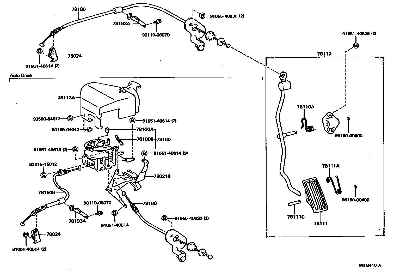 Toyota CAMRY accelerator pedal connecting rod EPC diagram — MBG410A