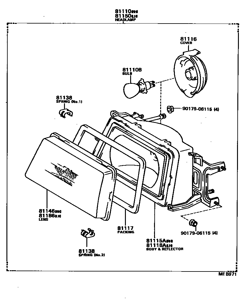 Toyota CAMRY Headlamp EPC diagram — MEB971