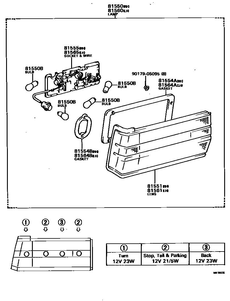 Toyota CAMRY 后组合灯 EPC diagram — MEB505