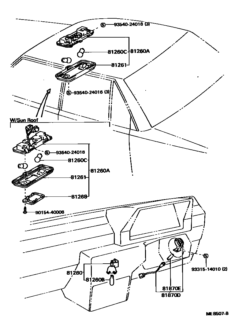 Toyota CAMRY 车内灯 EPC diagram — MEB507B