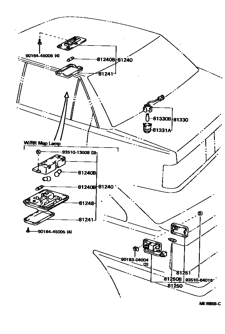 Toyota CAMRY 车内灯 EPC diagram — MEB868C