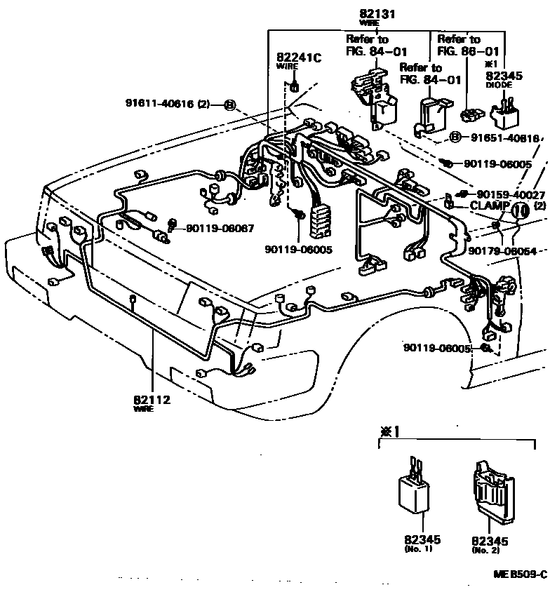 Toyota CAMRY 线束和卡夹 EPC diagram — MEB509C