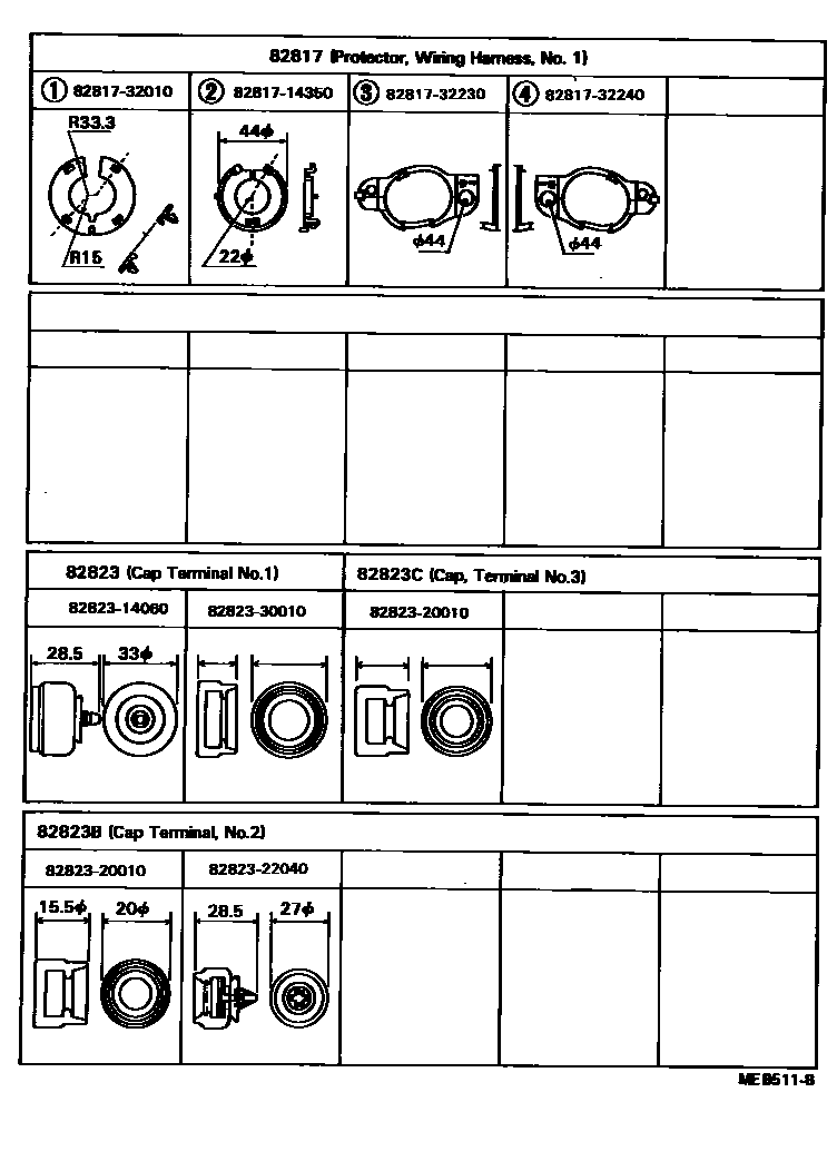 Toyota CAMRY 线束和卡夹 EPC diagram — MEB511B