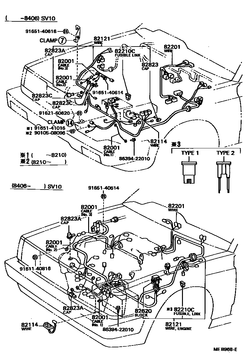 Toyota CAMRY 线束和卡夹 EPC diagram — MEB968E