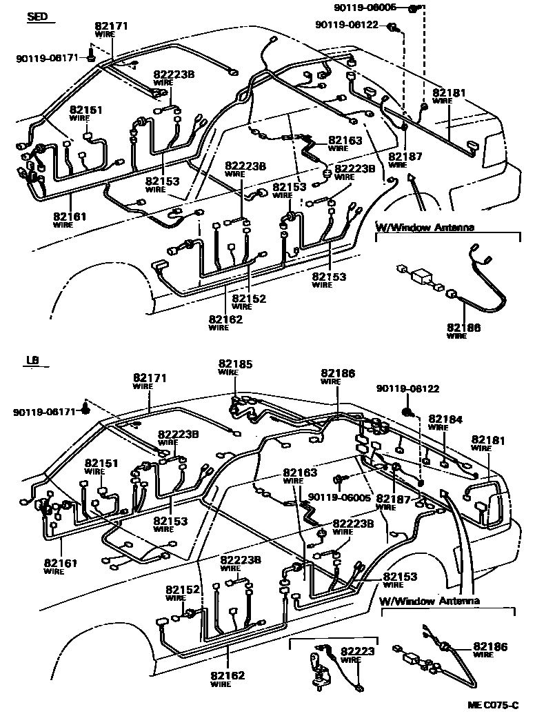 Toyota CAMRY 线束和卡夹 EPC diagram — MEC075C