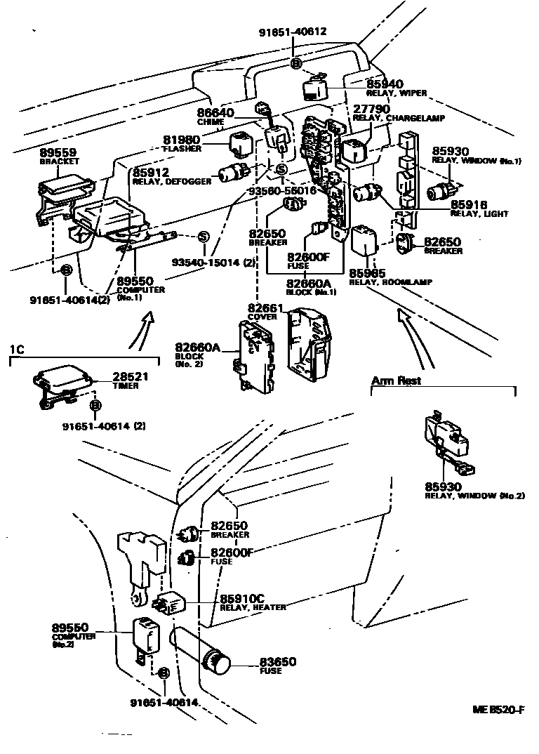 Toyota CAMRY 开关和继电器和ECU EPC diagram — MEB520F