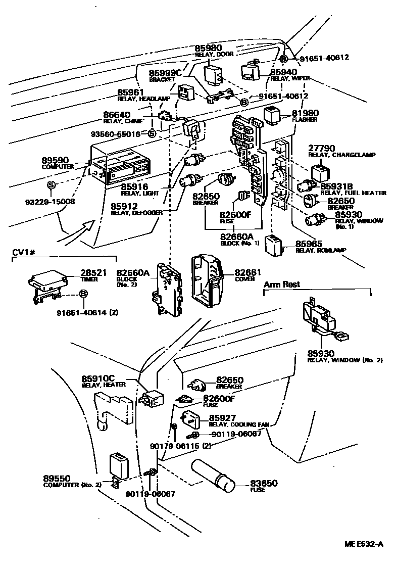 Toyota CAMRY 开关和继电器和ECU EPC diagram — MEE532A