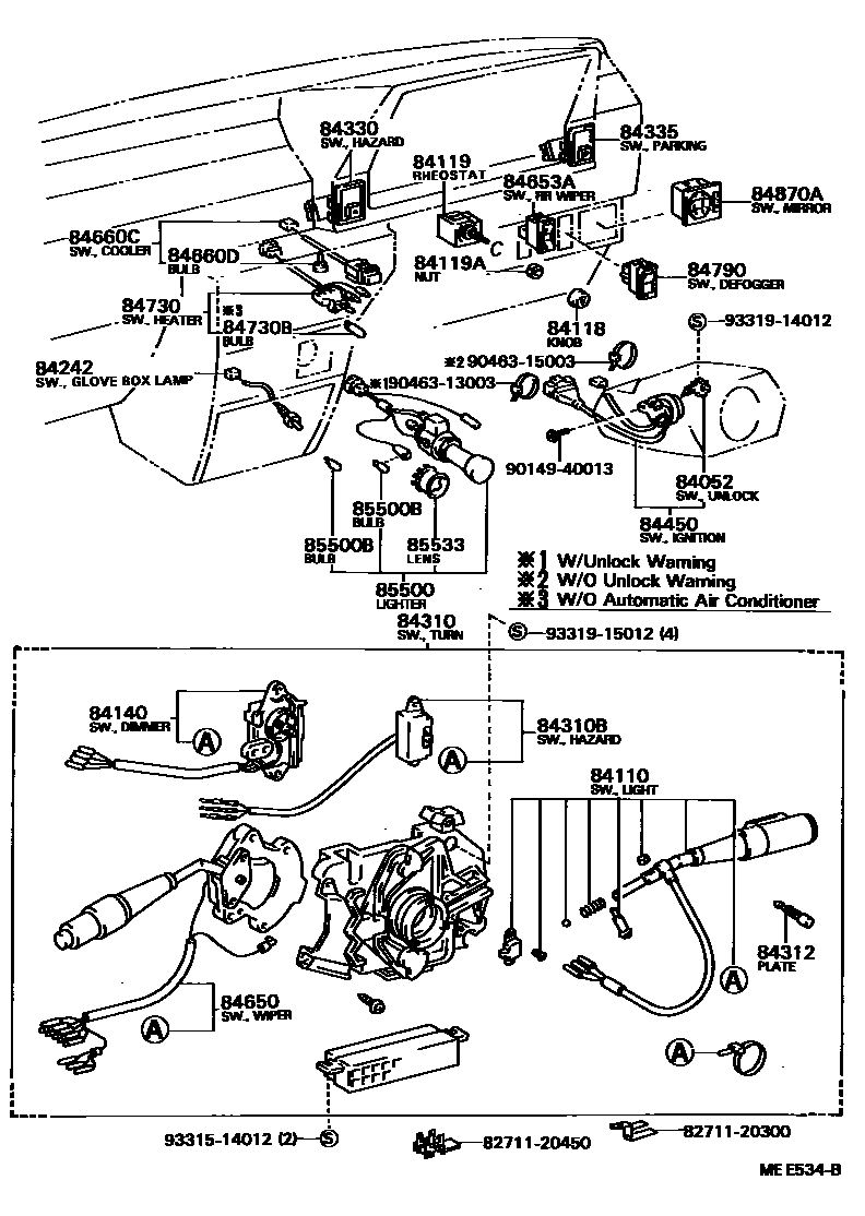 Toyota CAMRY 开关和继电器和ECU EPC diagram — MEE534B