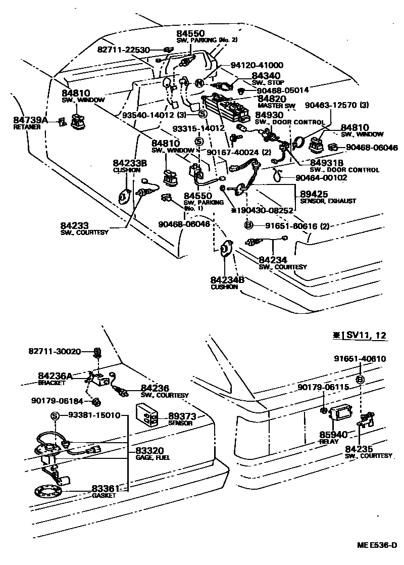 Toyota CAMRY 开关和继电器和ECU EPC diagram — MEE536D