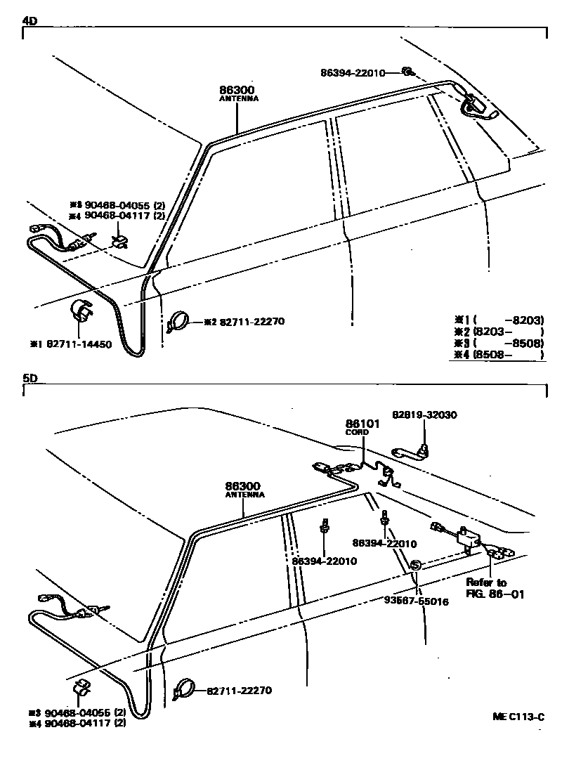 Toyota CAMRY antenna EPC diagram — MEC113C