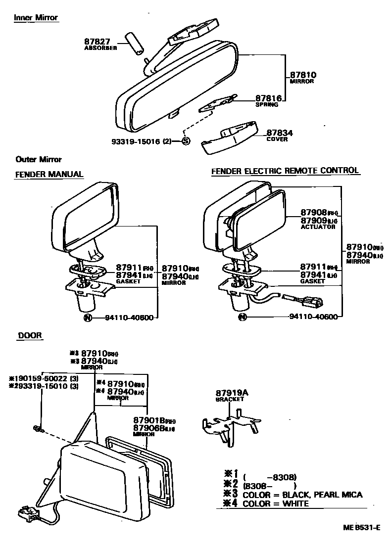Toyota CAMRY 后视镜 EPC diagram — MEB531E