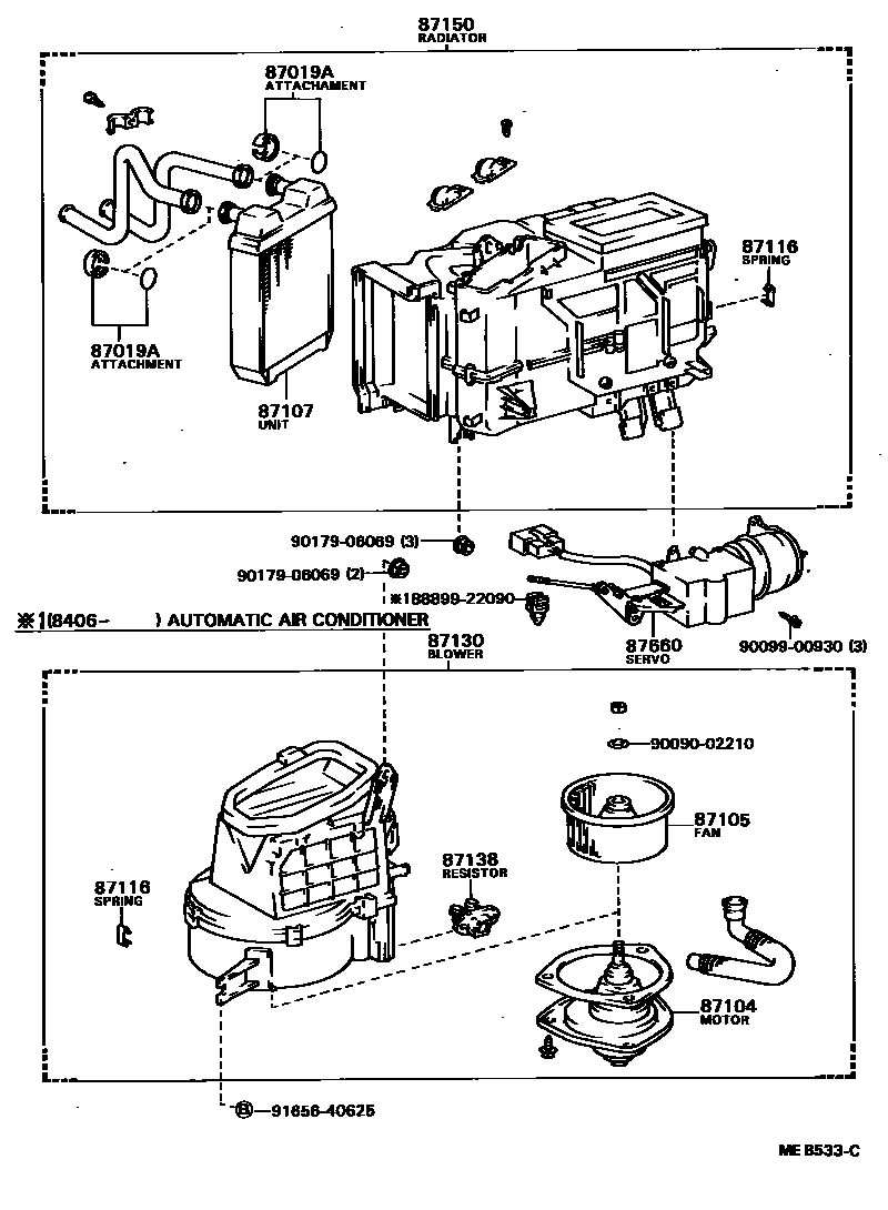 Toyota CAMRY 暖风和空调系统 - 加热装置和鼓风机 EPC diagram — MEB533C