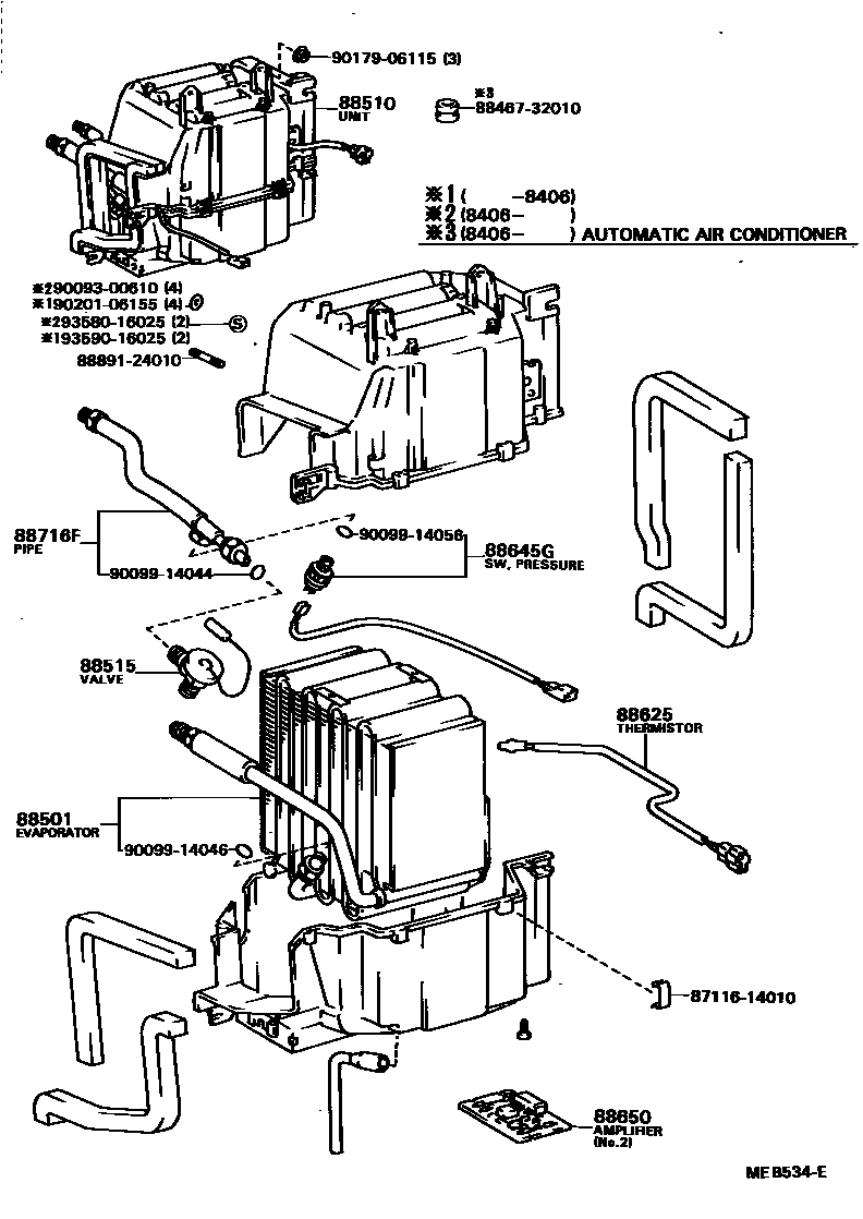 Toyota CAMRY 暖风和空调系统 - 冷却器组件 EPC diagram — MEB534E