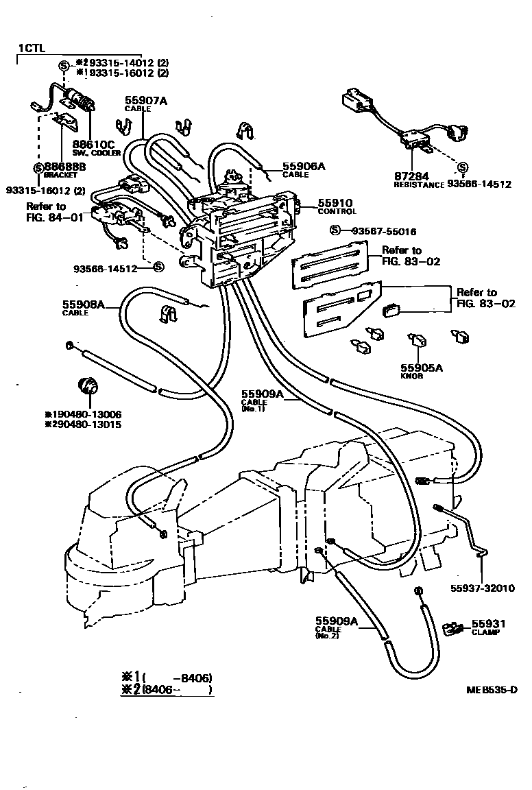 Toyota CAMRY 暖风和空调系统 - 控制器和风管 EPC diagram — MEB535D