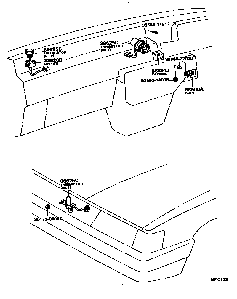 Toyota CAMRY 暖风和空调系统 - 控制器和风管 EPC diagram — MEC122