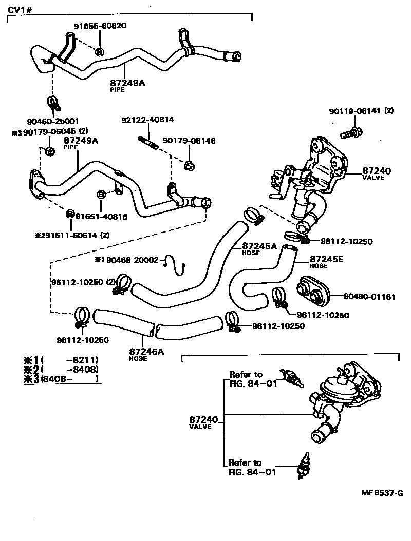 Toyota CAMRY 暖风和空调系统 - 水管 EPC diagram — MEB537G