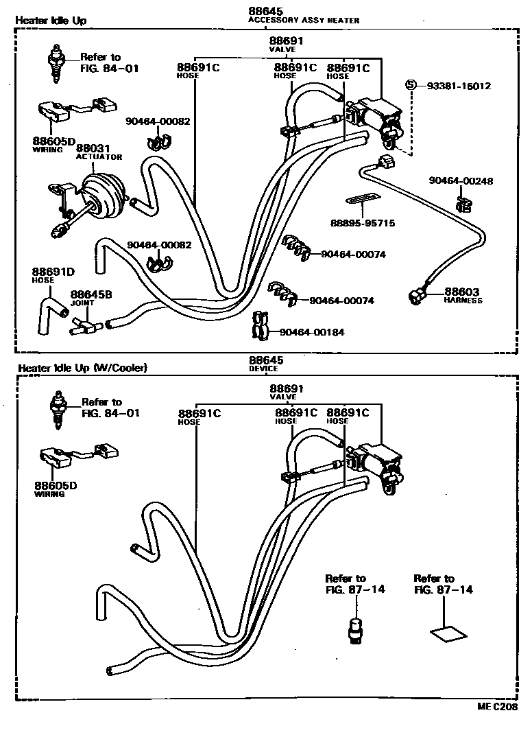 Toyota CAMRY 暖风和空调系统 - 真空管 EPC diagram — MEC208