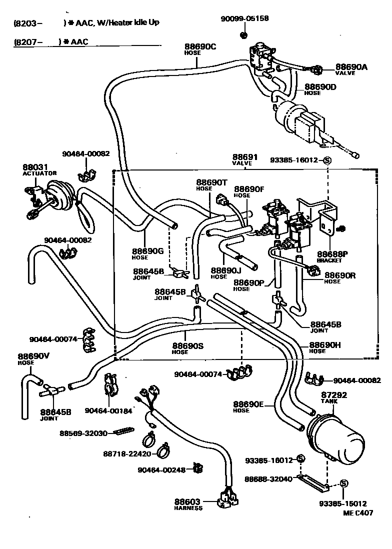 Toyota CAMRY 暖风和空调系统 - 真空管 EPC diagram — MEC407